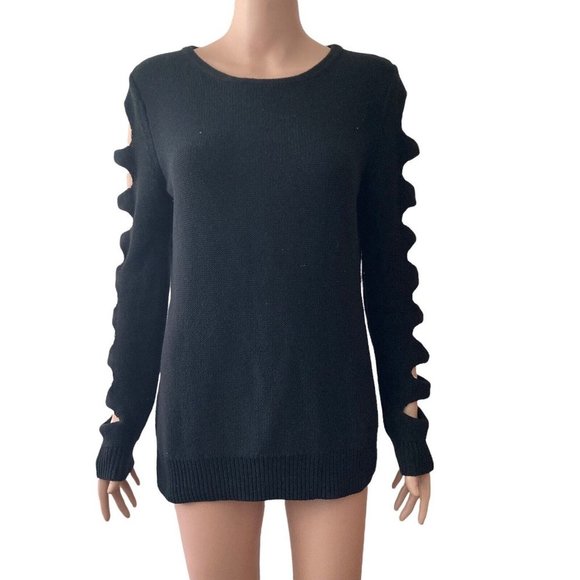 Harper Lane Sweater Womens Black Hole Accent Sleeve Size Medium - Picture 6 of 6